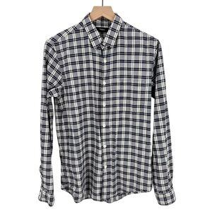 Theory Men’s Rammy Grange Dark Navy Plaid Long Sleeve Button Down Shirt Small